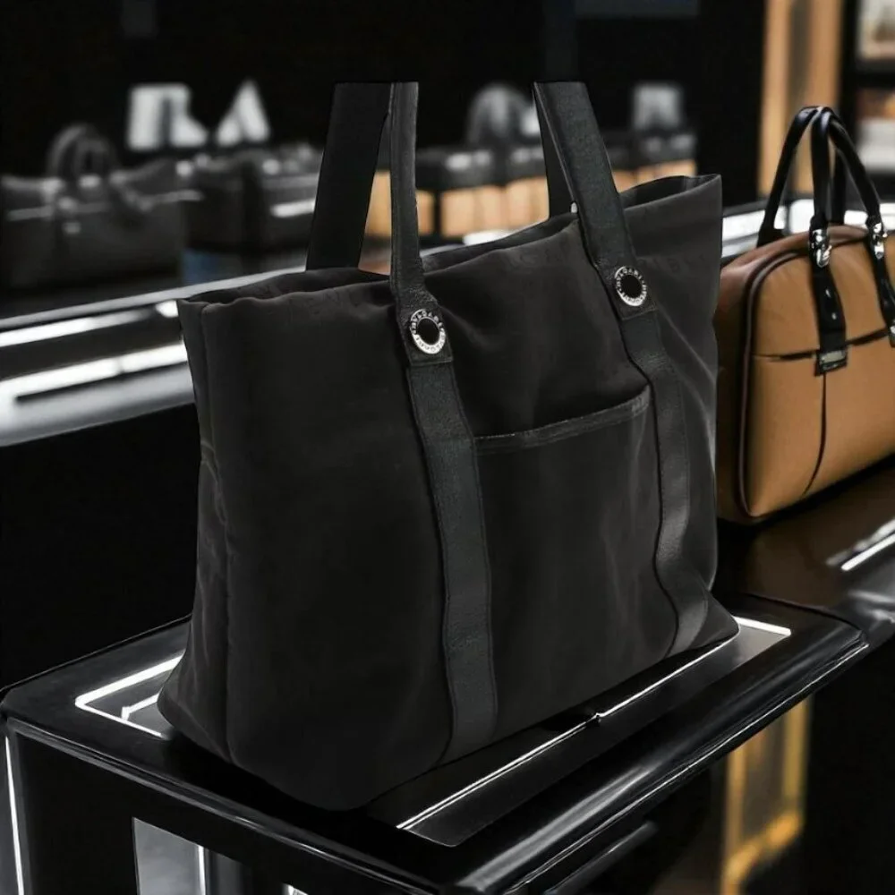 BVLGARI Black Logomania Canvas and Leather Trim Tote